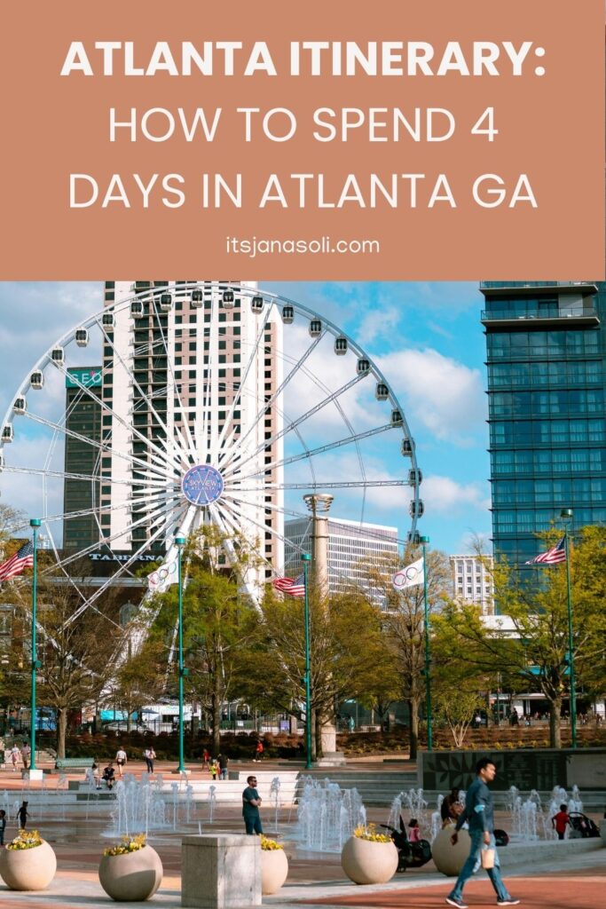 image of the skyview ferris wheel and buildings surrounding it in Atlanta Georgia