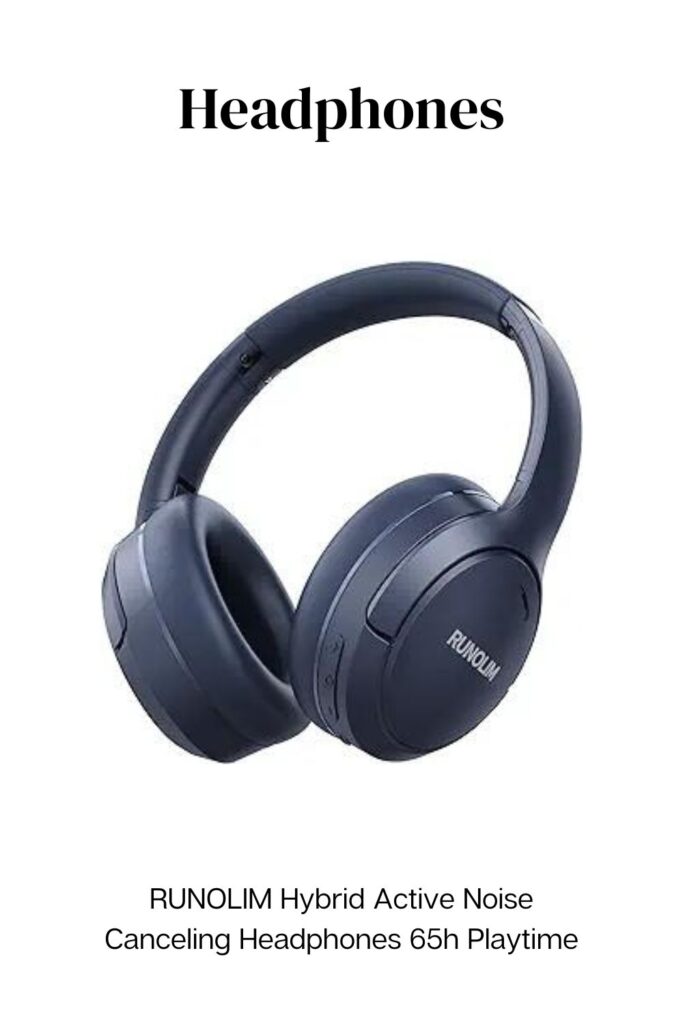 Image of black blue tooth headphones set against white background