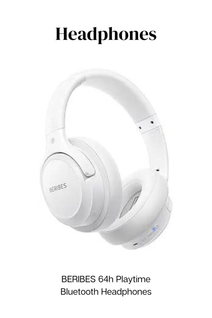 image of white headphones that are set against white background