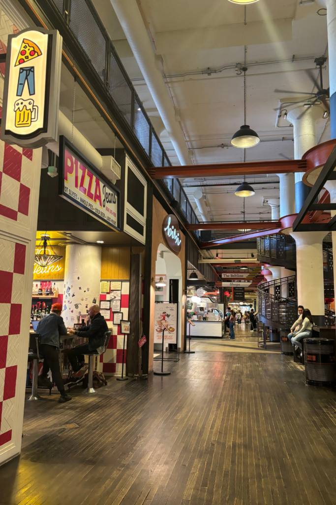 Image of the inside first floor of the Ponce City Market food hall, a perfect thing for couples to do in Atlanta