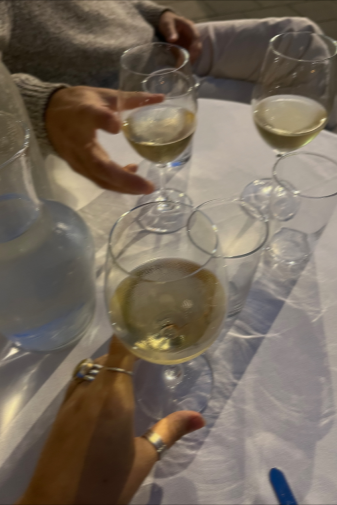 image of wine glasses with white wine during a tour of Helen Georgia wineries and vineyards