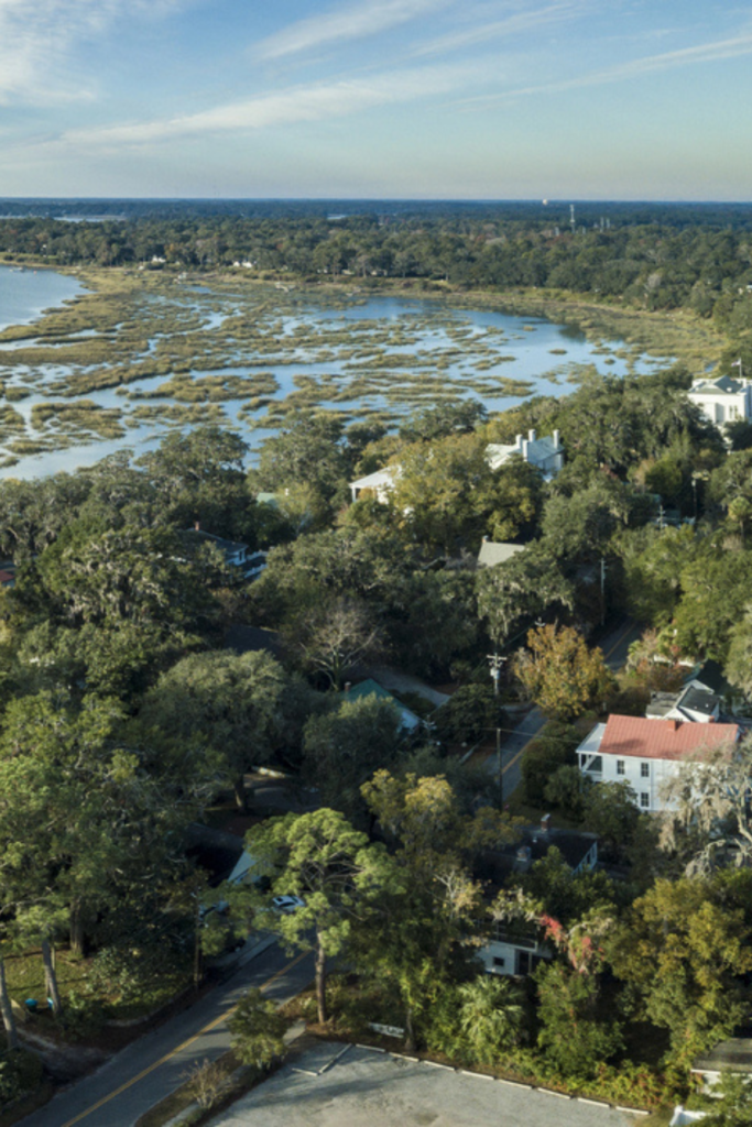 Aerial view of Beaufort SC a top road trip destination from Charleston SC