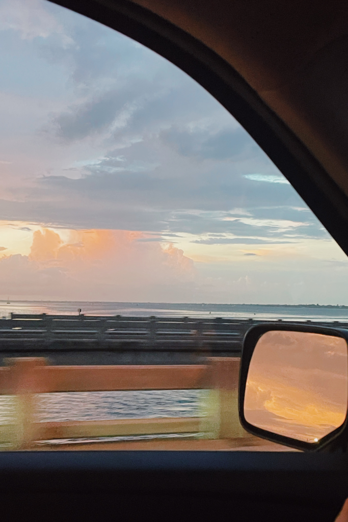 image of waterway view out the window during a road trip from Charleston SC