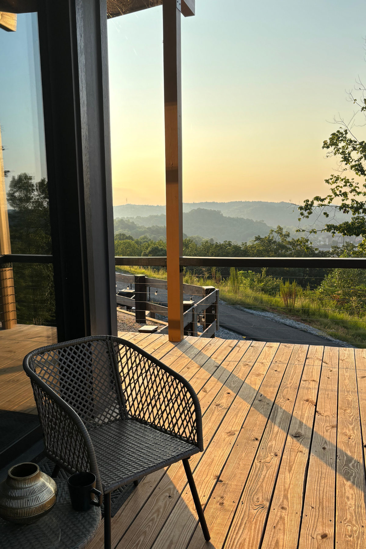 Image of private balcony on Yonah Suite at sunrise