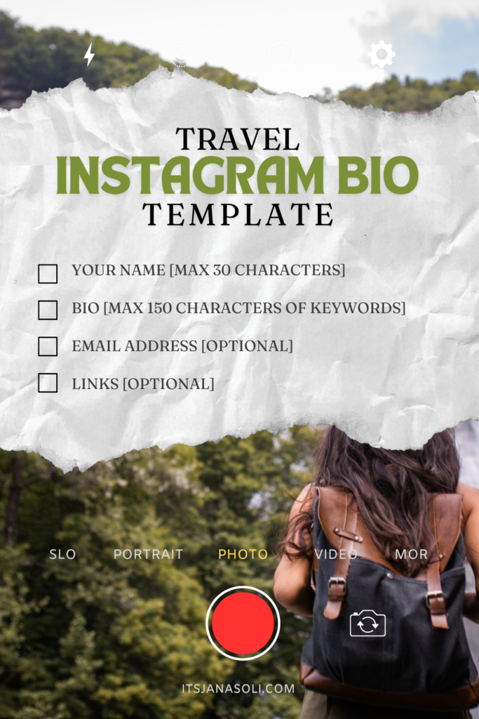 Checklist for travel instagram bio template