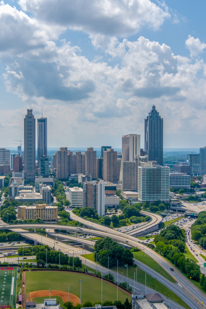 Atlanta Georgia aerial view of Midtown and Downtown Atlanta.