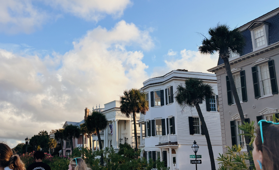 Colorful homes near Charleston Harbor during Christmas in Charleston SC.