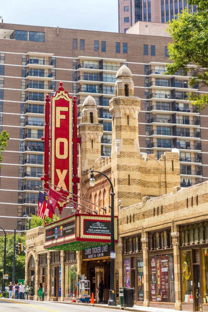 outside front of Fox Theatre in Atlanta, home to Broadway shows in January.