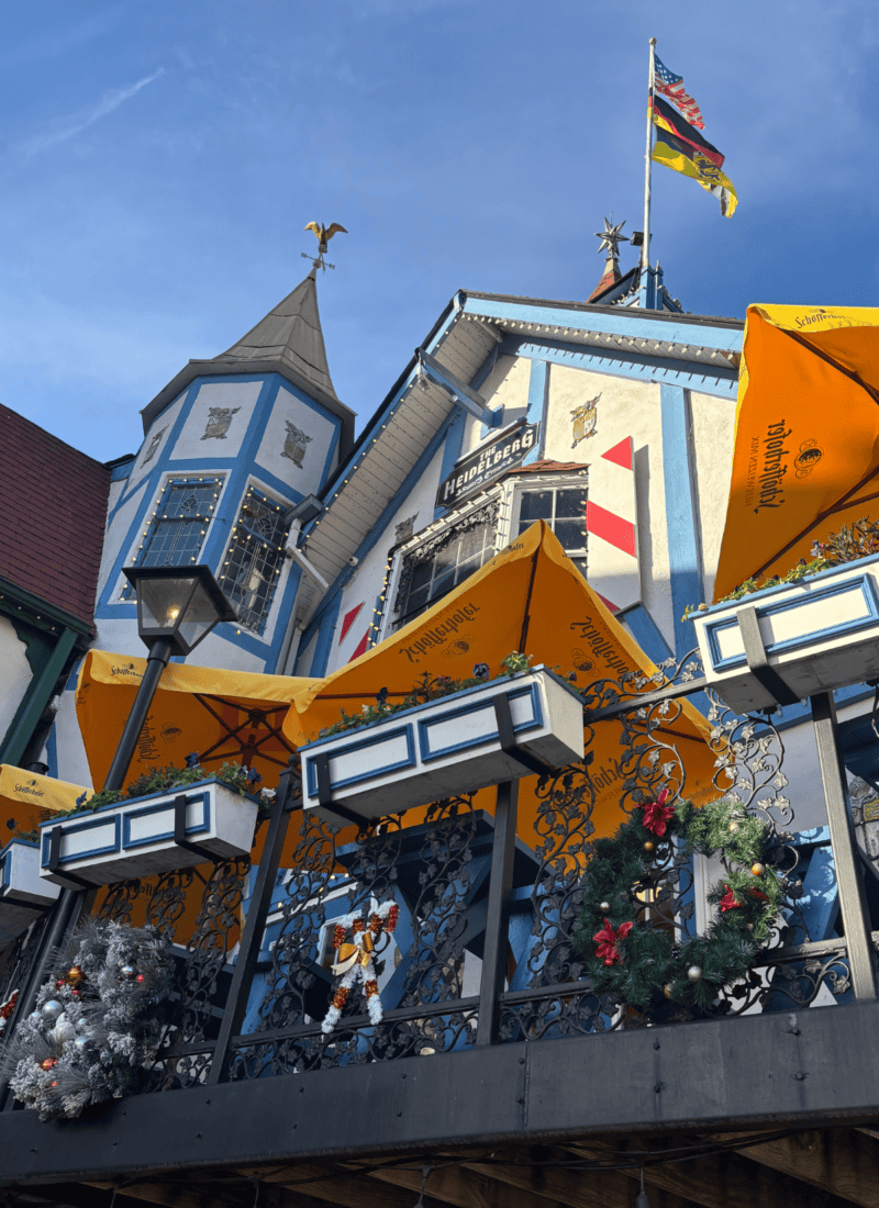 Exterior of Helen GA restaurants during Christmas.